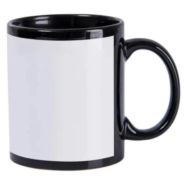 Caneca ceramica preta com tarja branca