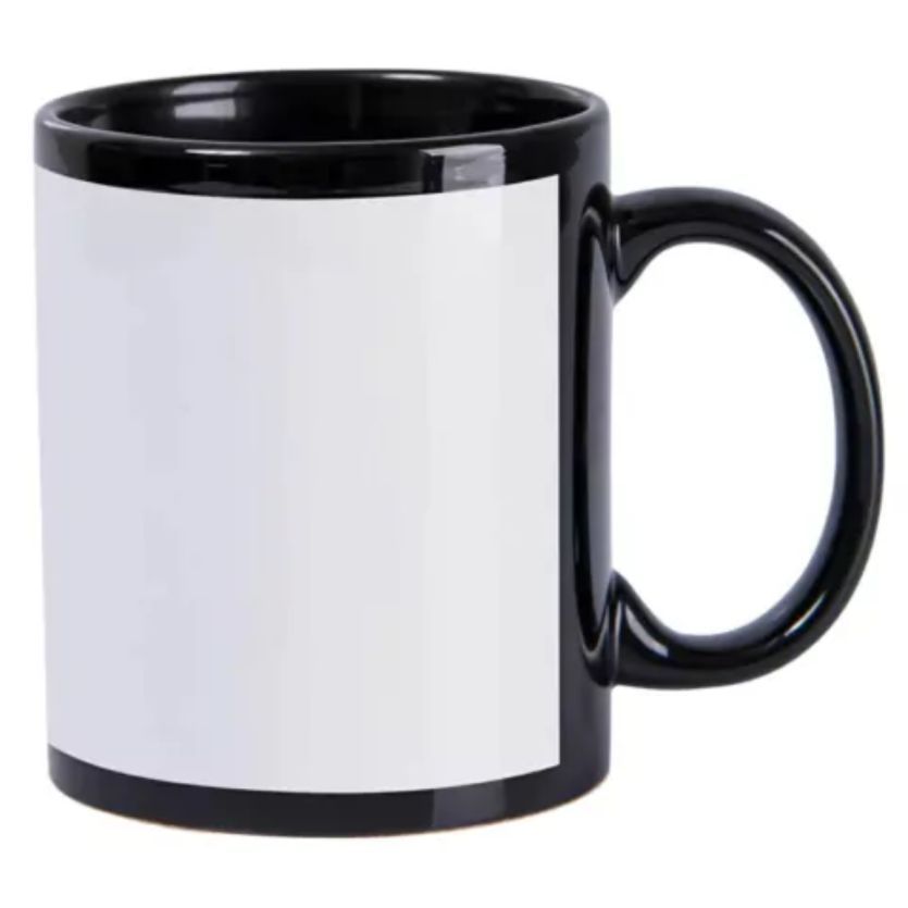 Caneca ceramica preta com tarja branca