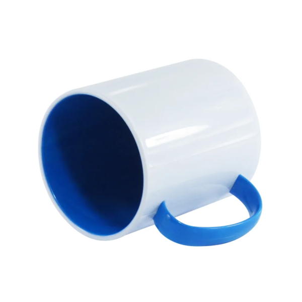 Caneca para Sublimação de Plástico Branco com Alça e interior Azul Royal - Imagem 2